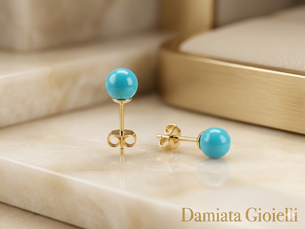 Orecchini a bottone donna Orelù Gioielli in oro giallo e pasta di turchese ref. S055X