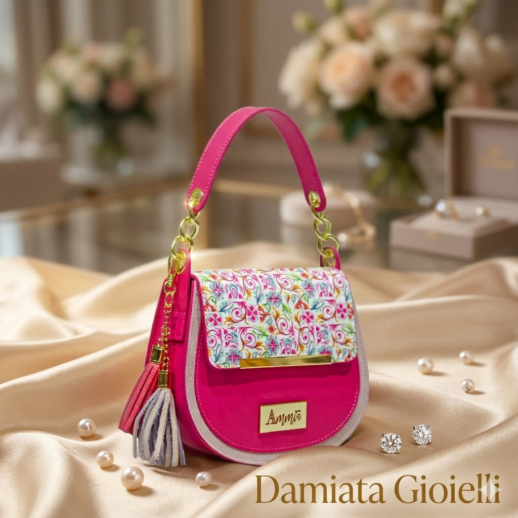 Borsa Ammia donna in pelle decorata collezione "SCARAMANZIA" colore rosa