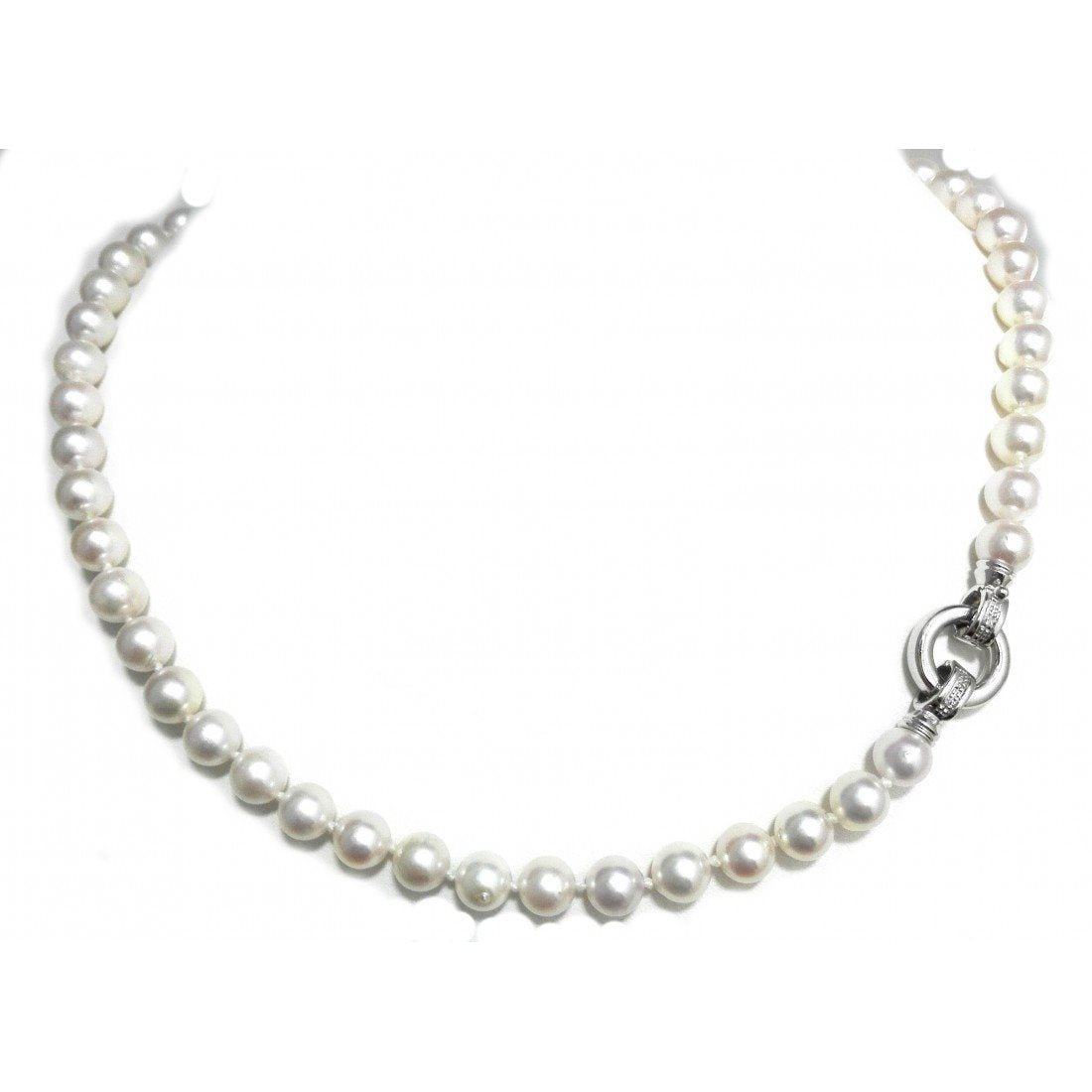 Collana filo di perle donna Orelù in oro bianco e zirconi SCTX
