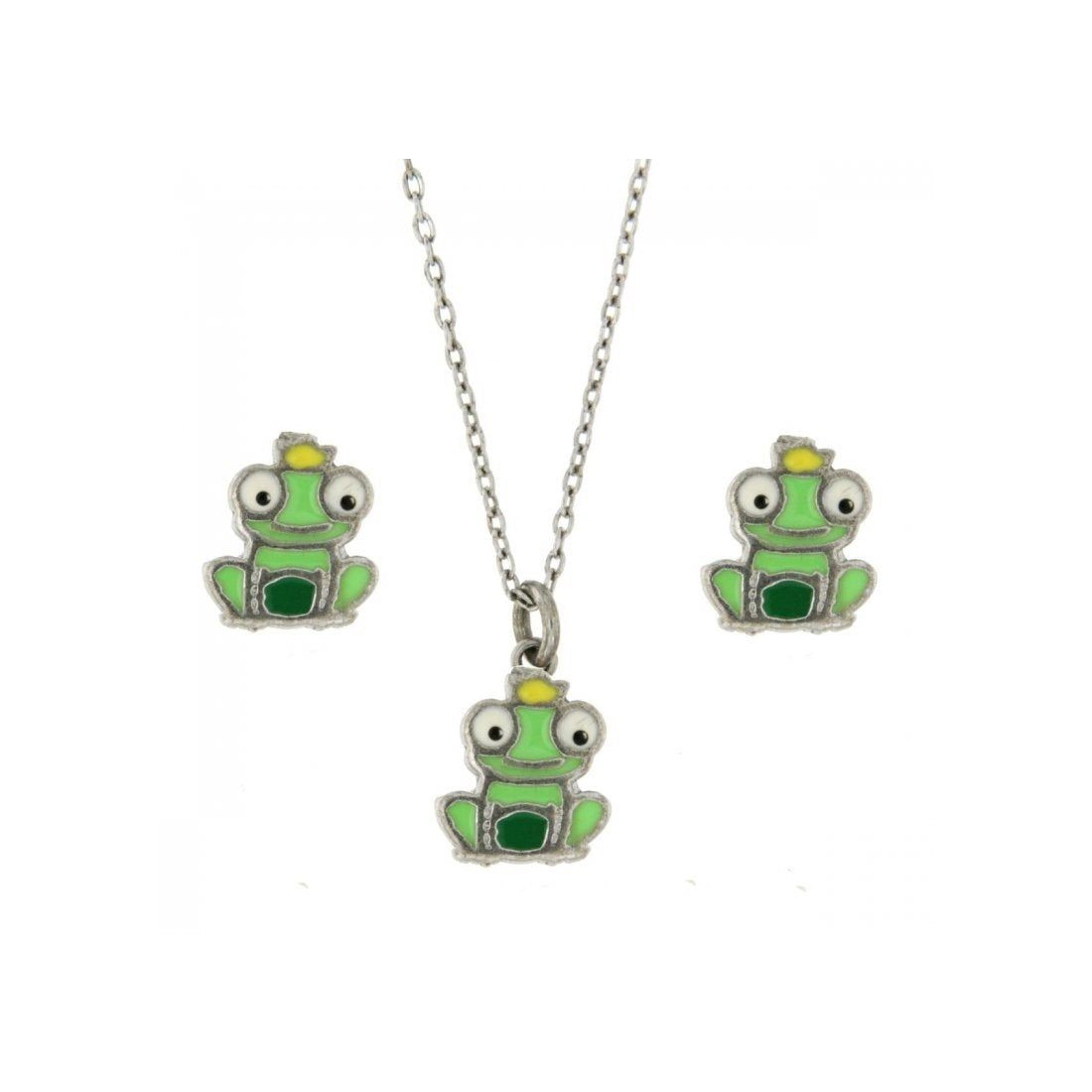 Set collana e orecchini rana bambina Urania Preziosi in argento smaltato SETBABY910