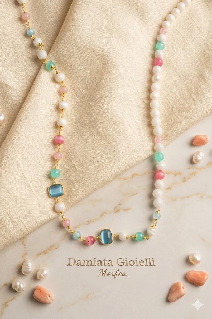 Collana donna Morfea Gioielli in ottone con quarzi multicolore e agata ref. CL0001MA