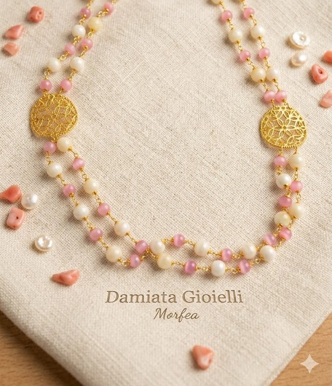 Collana doppio filo donna Morfea Gioielli in ottone con quarzo e agata ref. CL0001QA