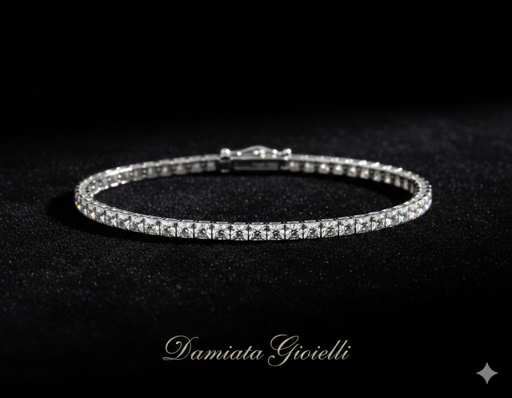 Bracciale tennis unisex Recarlo "Face Cube" in oro bianco e diamanti T39SE884/D-17
