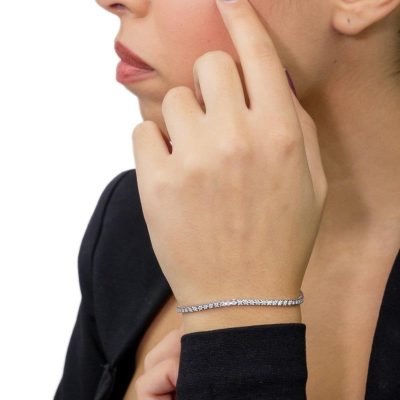 Bracciale tennis unisex Recarlo "Face Cube" in oro bianco e diamanti T39SE885/D-18