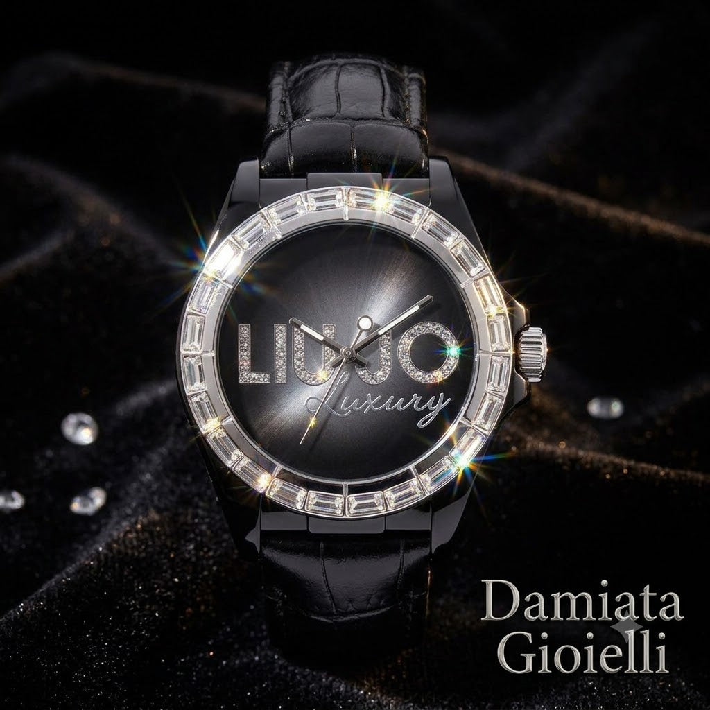 Orologio solo tempo donna Liu Jo in policarbonato nero e zirconi TLJ313