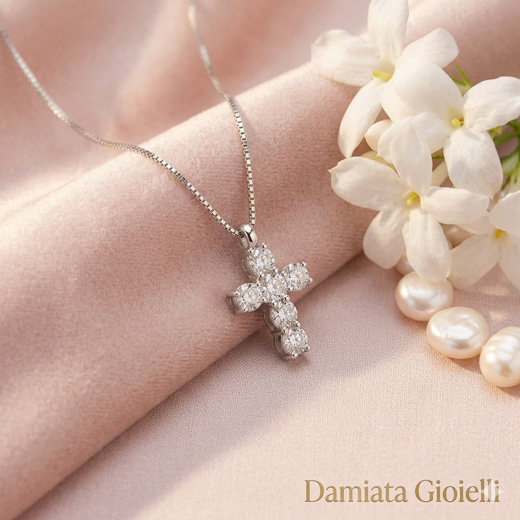 Collana croce donna Recarlo in oro bianco e diamanti XD006/055TR