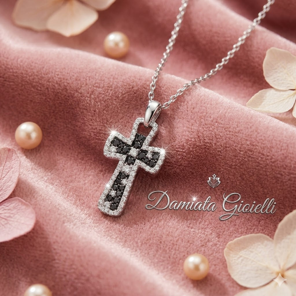 Collana croce donna Recarlo in oro bianco e diamanti XD014/1BN