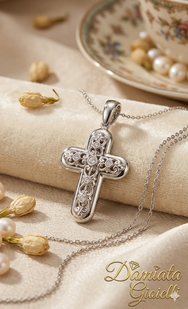 Collana a croce donna Recarlo in oro bianco e diamanti ZF244/BT