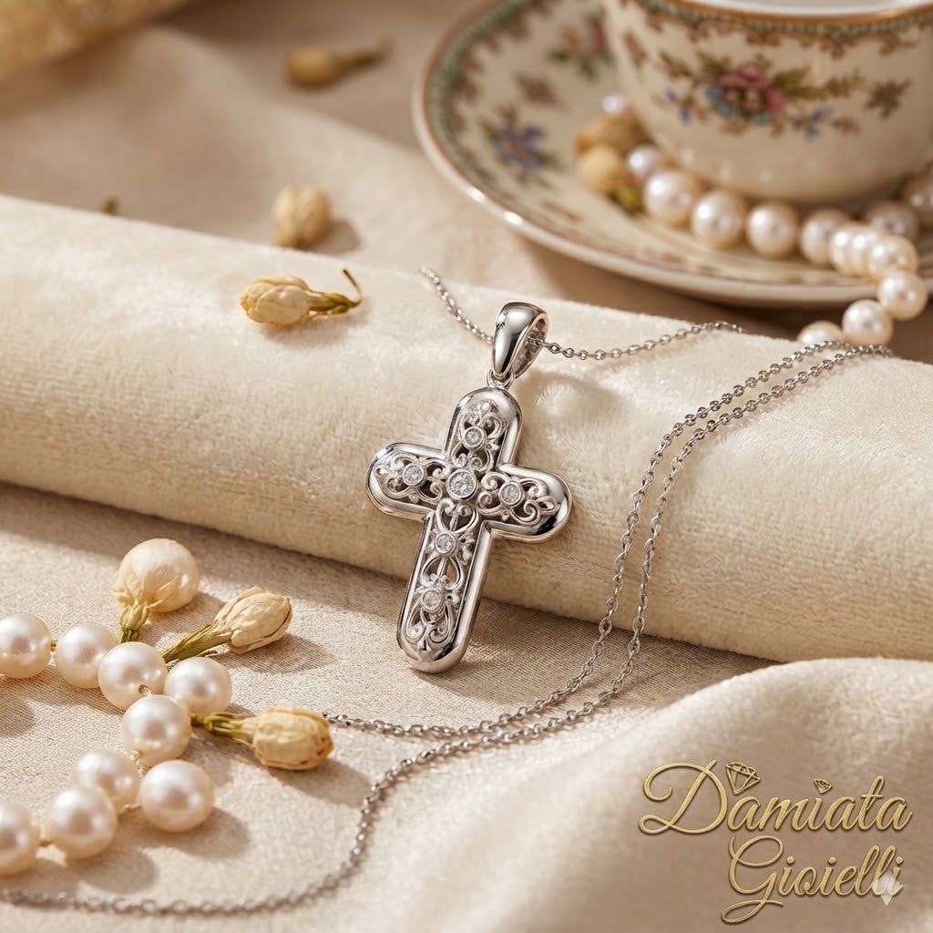 Collana a croce donna Recarlo in oro bianco e diamanti ref. ZF244/BT