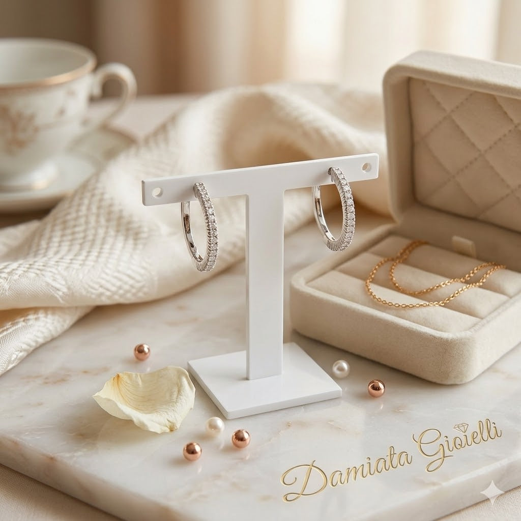 Orecchini cerchio donna Recarlo in oro bianco e diamanti ZQ668/B