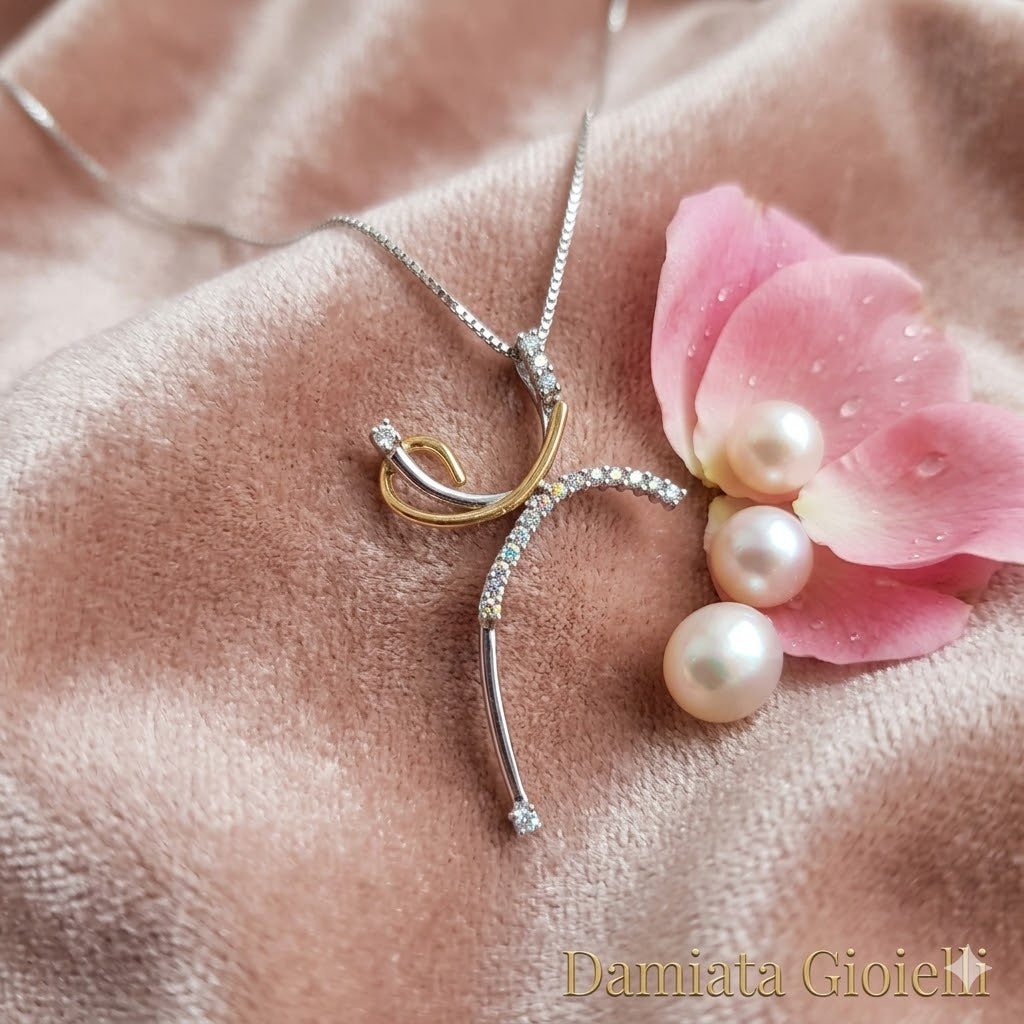 Collana croce donna Recarlo in oro bianco e rosa con diamanti ZS760/BR