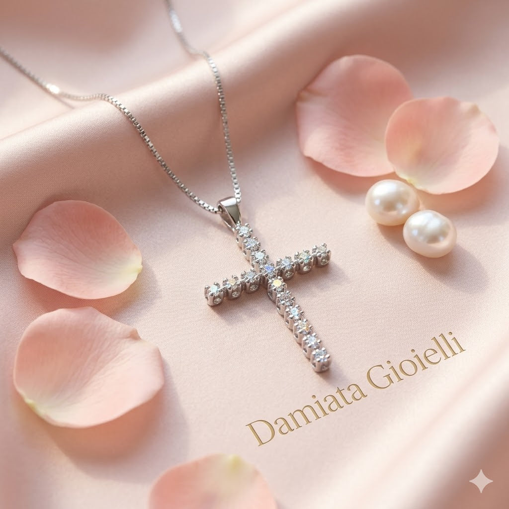 Collana croce donna Recarlo in oro bianco e diamanti ZU040/B