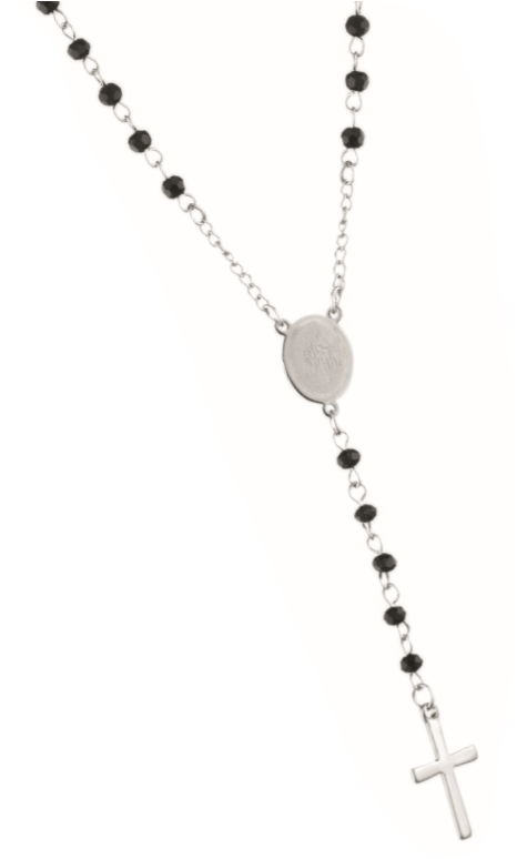 Collana rosario unisex 1ONE in acciao con perline nere A2329