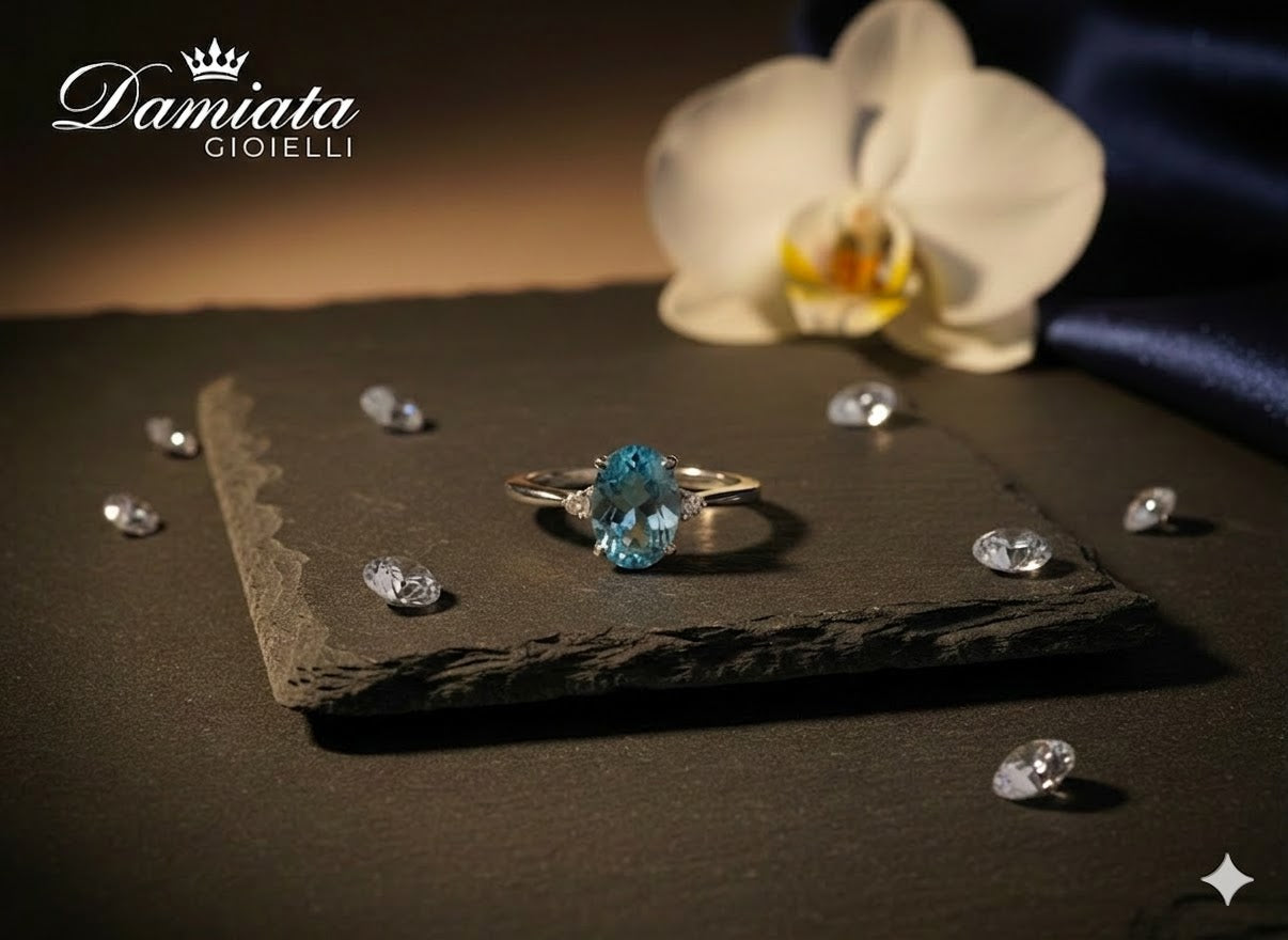Anello donna Lucciole Gioielli in oro bianco, diamanti e topazio AN9KT/2O