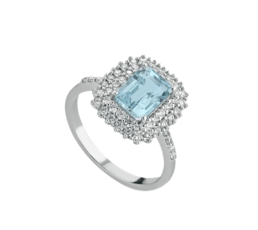 Anello donna Lucciole Gioielli in oro bianco, diamanti e acquamarina ANCLOUD/3DG
