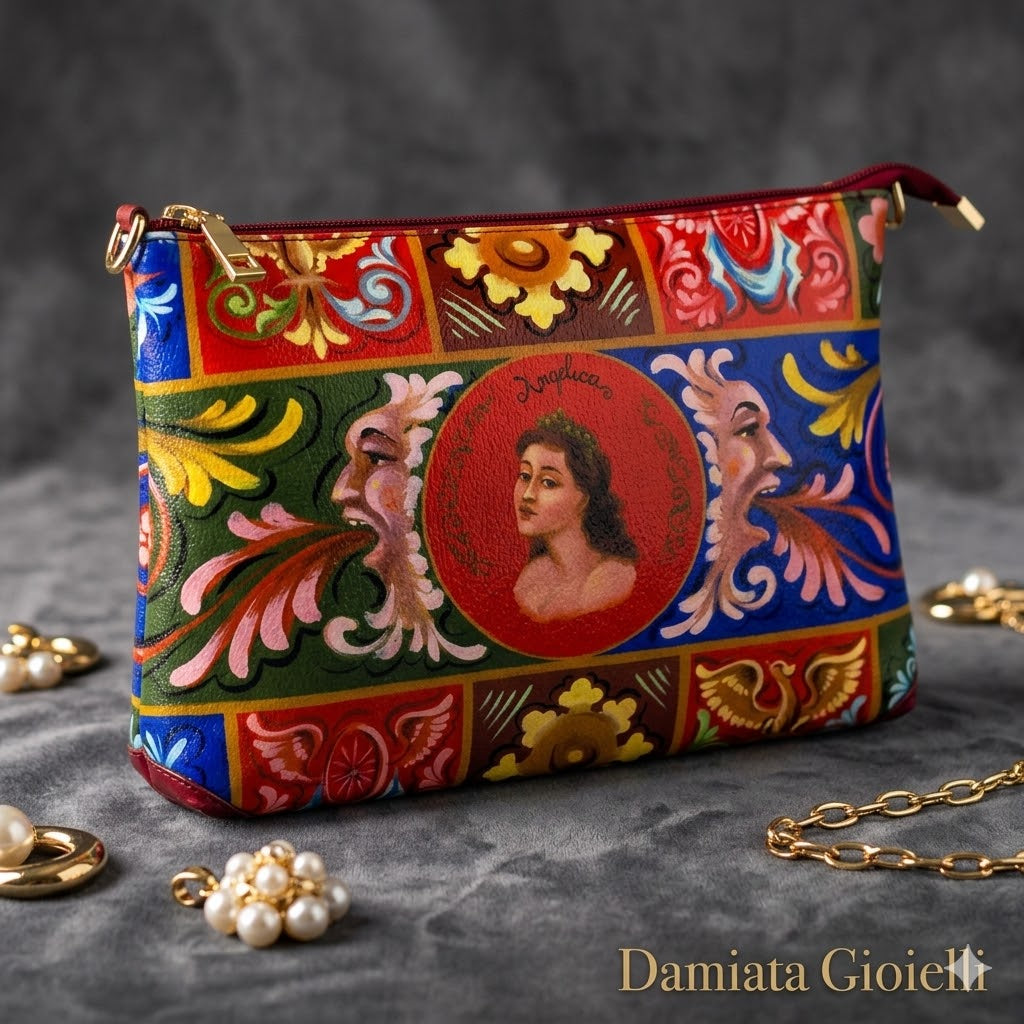 Borsa Ammia donna in pelle e similpelle decorata collezione "ANGELICA" colore rosso