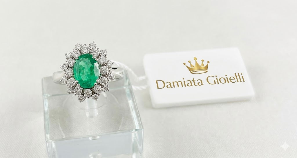 Anello donna Lucciole Gioielli in oro bianco, diamanti e smeraldo ANJOLIE/3S