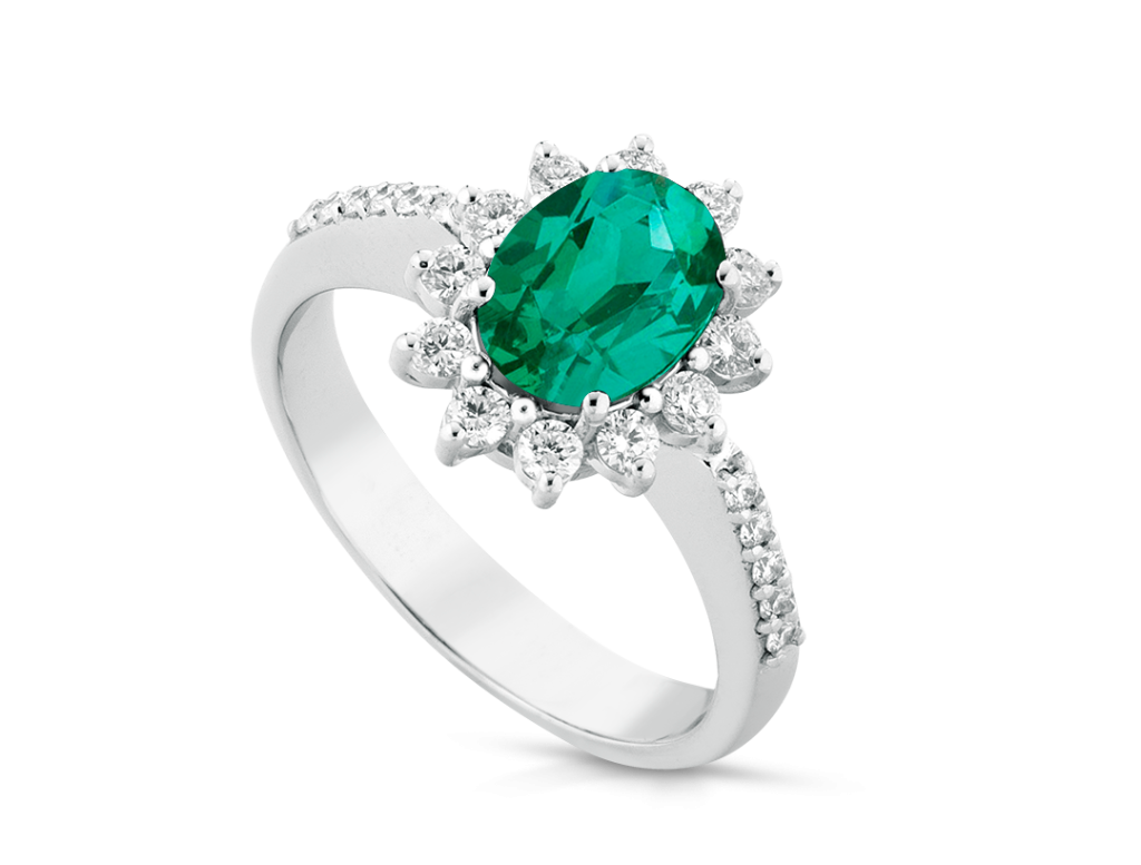 Anello donna Lucciole Gioielli in oro bianco, diamanti e smeraldo ANKELLY/1S-DG