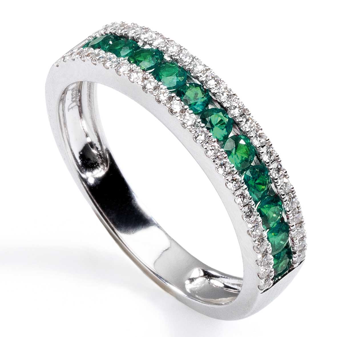 Anello donna veretta Lucciole Gioielli in oro bianco, diamanti e smeraldi ANRIV46/1S