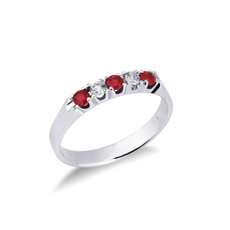 Anello veretta donna Lucciole Gioielli in oro bianco, diamanti e rubini ANV805P/4R