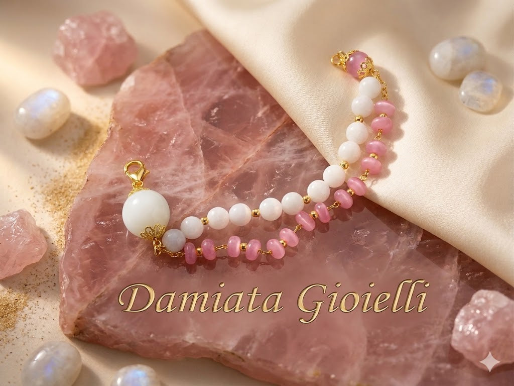 Bracciale donna Morfea Gioielli doppio filo in ottone quarzi e agata ref. BR0001AQ