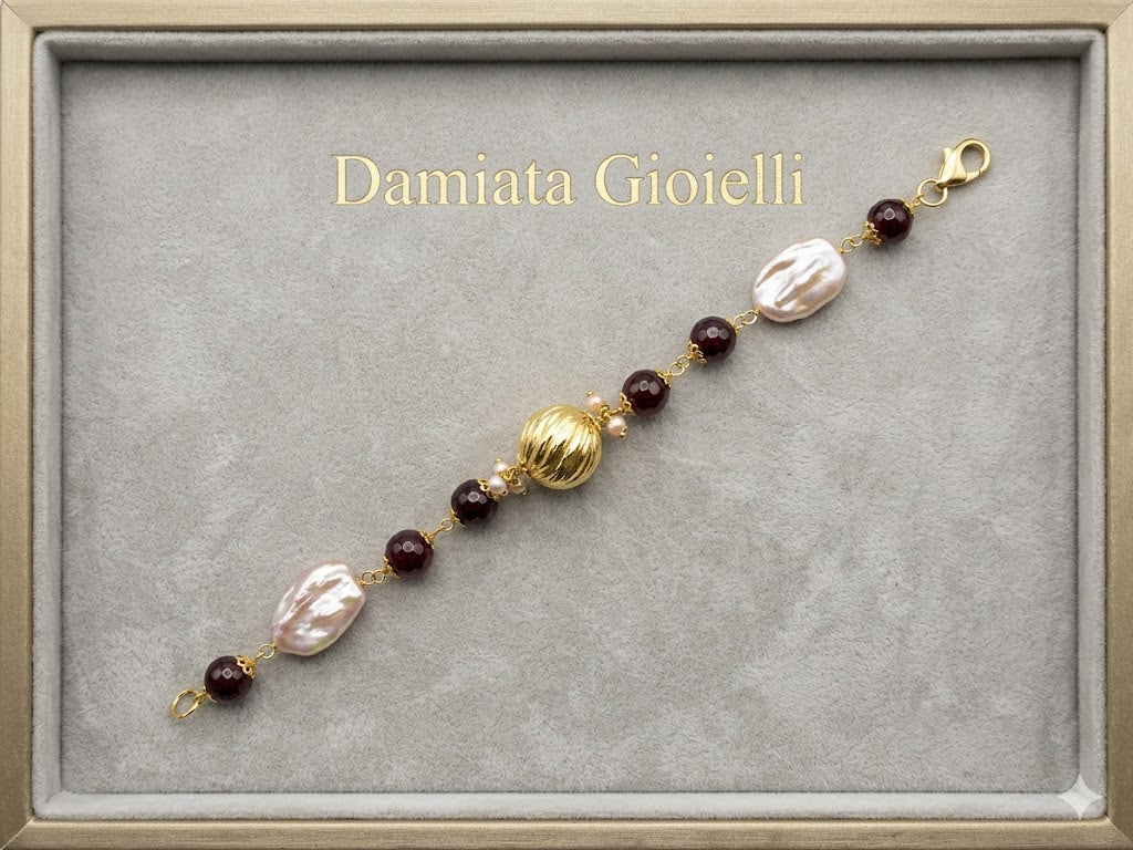 Bracciale donna Morfea Gioielli in ottone con quarzi e perle barocche ref. BR0001SQ