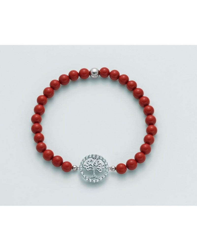 Bracciale elastico donna Miluna in argento, zirconi e corallo rosso BR741-TPZ