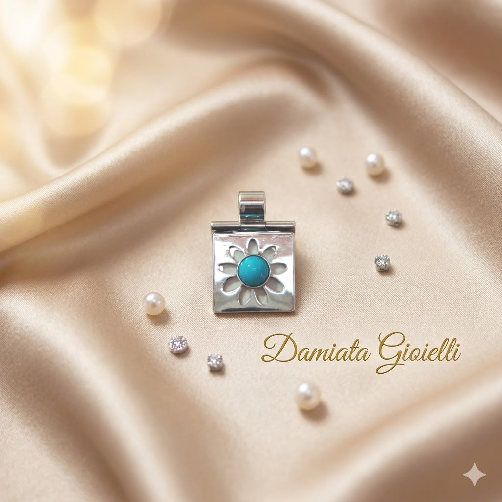 Ciondolo donna Damiata Gioielli in oro bianco con pasta di turchese C249CT