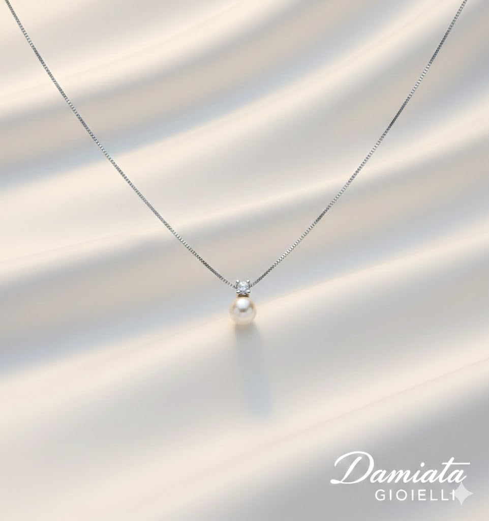 Collana donna Lucciole Gioielli in oro bianco, diamante e perla ref. CIO9KT001/6