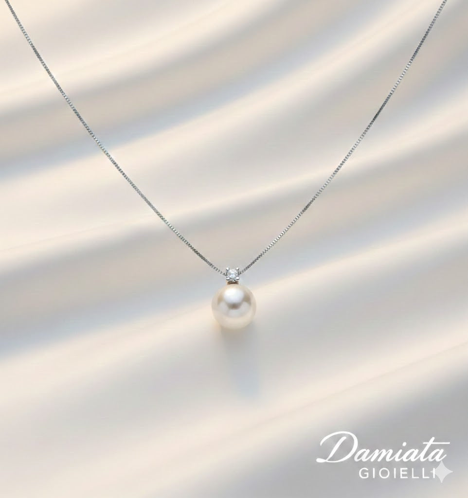 Collana donna Lucciole Gioielli in oro bianco, diamante e perla ref. CIO9KT001/7