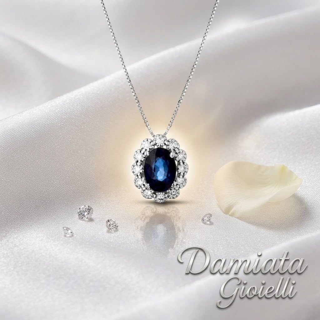 Collana donna Lucciole Gioielli in oro bianco, diamanti e zaffiro CIOFOXOV/2Z