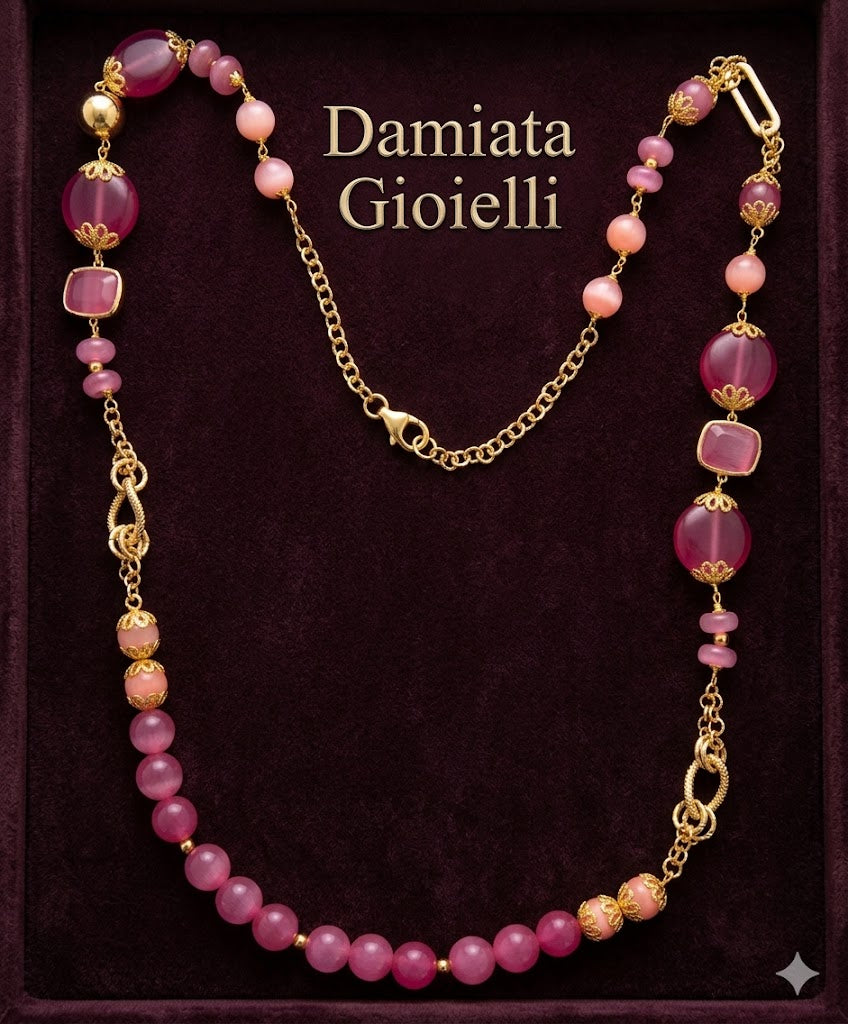 Collana donna Morfea Gioielli in ottone con quarzi di colore rosa ref. CL0001QR