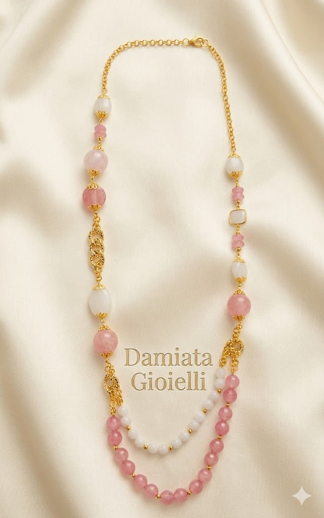 Collana donna Morfea Gioielli in ottone, quarzi e agata bianca ref. CL0001AQ