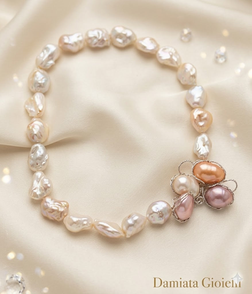 Collana donna Orelù filo di perle barocche e quarzi con chiusura in argento 925% ref. CL0001PB