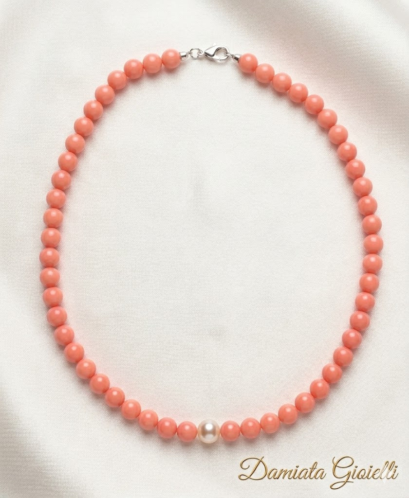 Collana donna Orelù filo di corallo rosa e perla con chiusura in argento 925% ref. CL0001PDCR