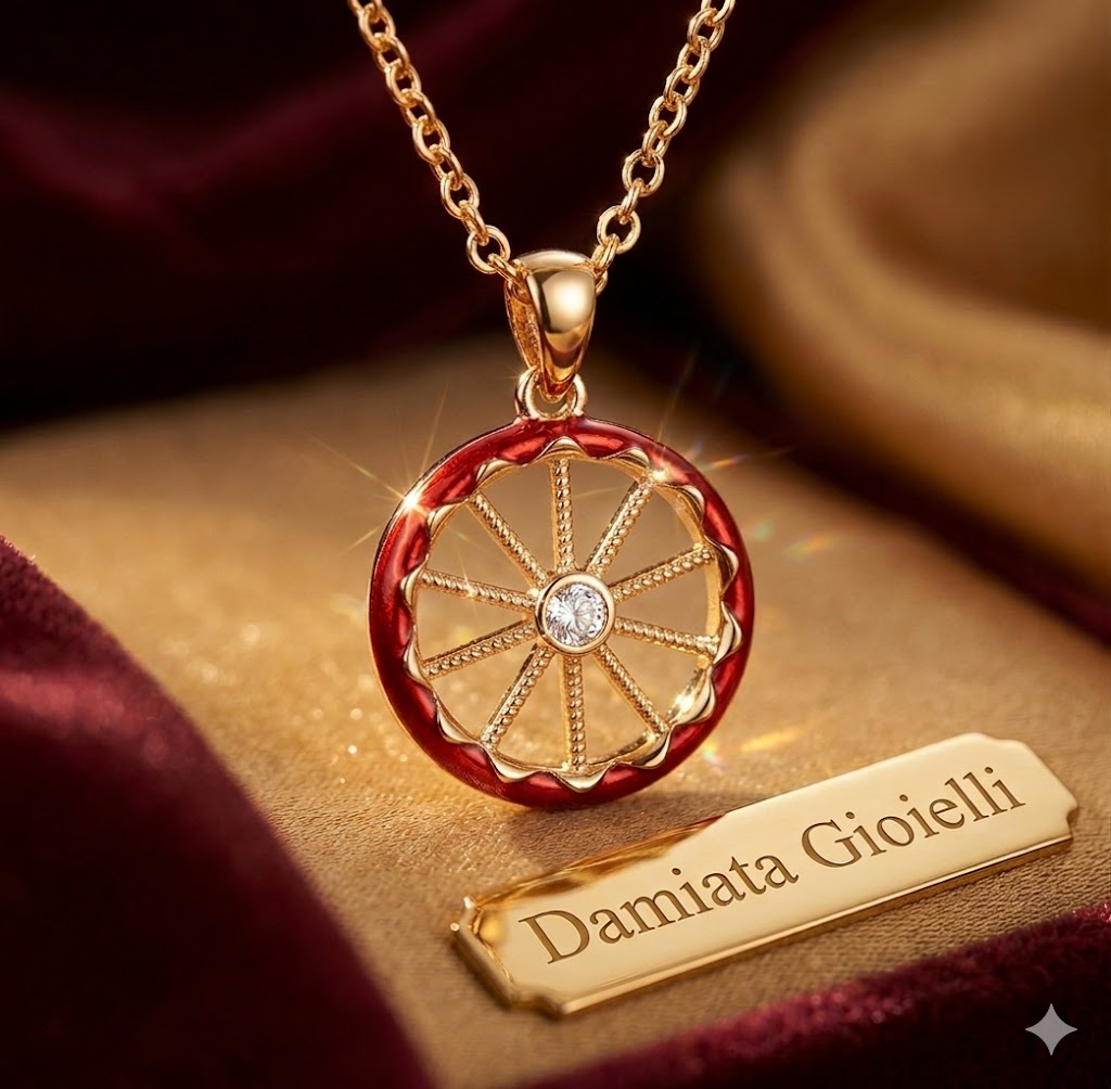 Collana donna Sicily In in lega metallica rosè con pendente a ruota di carretto CL119R
