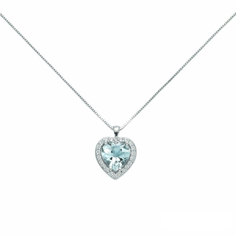Collana a cuore donna Miluna in oro bianco, diamanti e acquamarina CLD4213