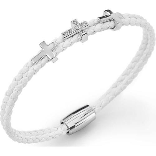 Bracciale Amen unisex in argento, corda bianca e zirconi bianchi CR307B-20