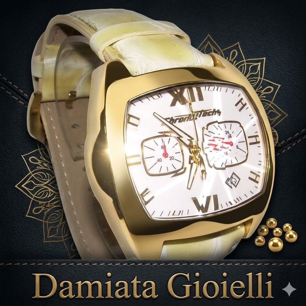 Orologio cronografo Chronotech donna in acciaio dorato e pelle CT.2185G/38