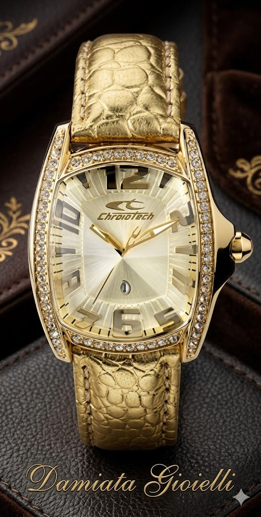 Orologio solo tempo Chronotech donna in acciaio dorato e pelle CT.7988LS/08