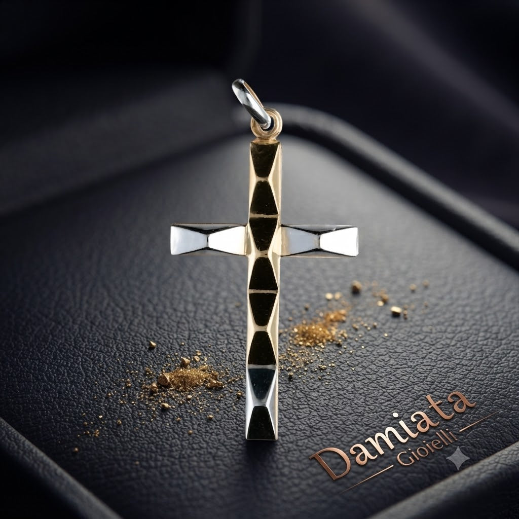 Ciondolo a croce unisex Damiata Gioielli in oro bianco e giallo ref. CX02