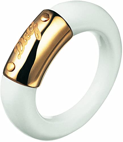 Anello D&G donna in acciaio dorato e resina bianca DJ0646