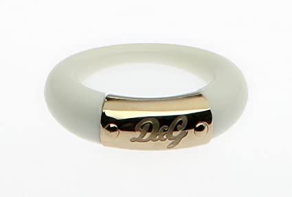 Anello D&G donna in acciaio dorato e resina bianca DJ0646
