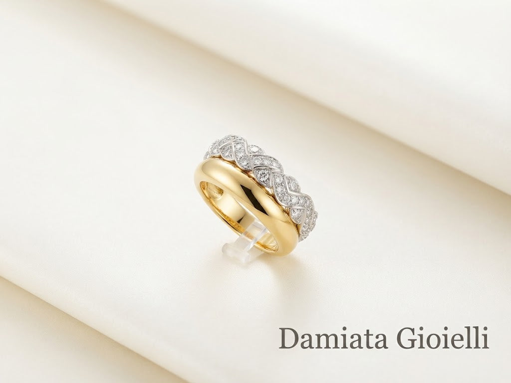 Anello fantasia donna Recarlo in oro giallo e bianco con diamanti ref. E110