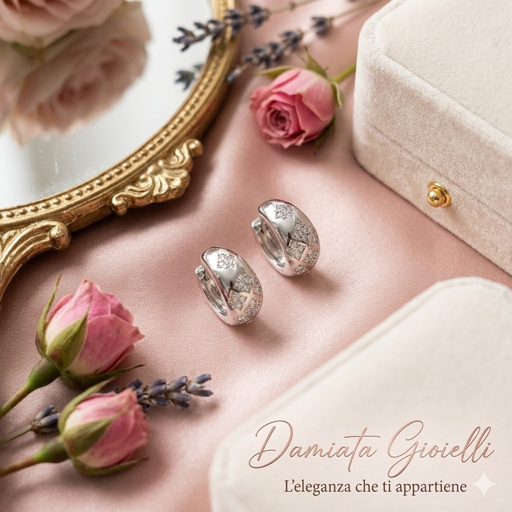 Orecchini a cerchio donna Nimei in oro bianco e diamanti ERD116