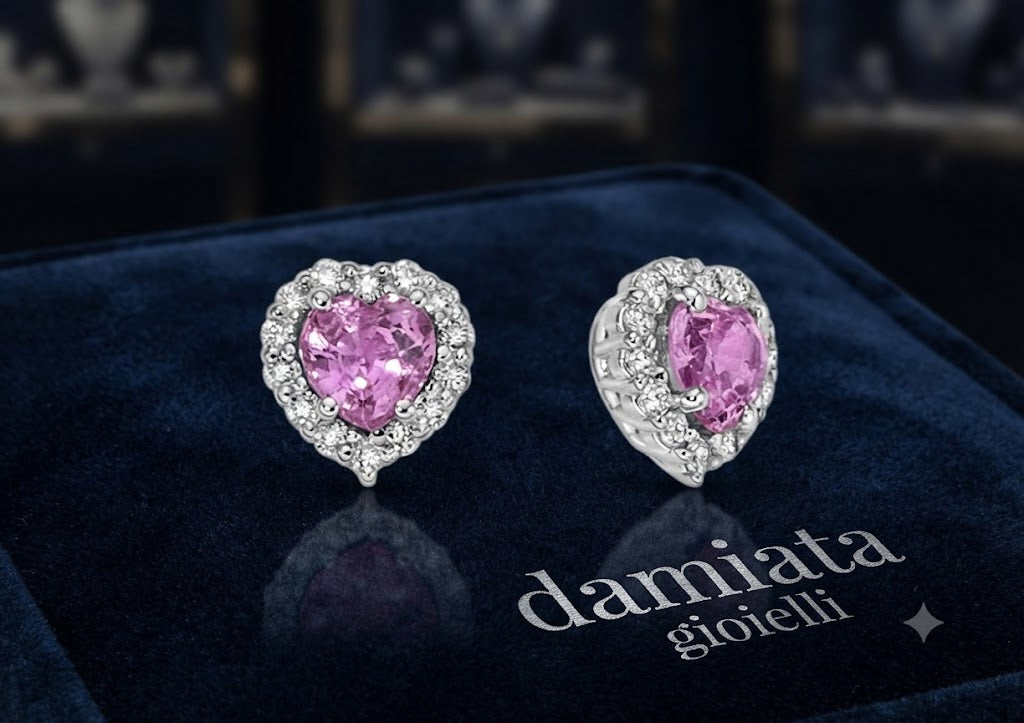 Orecchini a cuore donna Miluna in oro bianco e zaffiro rosa ERD2637