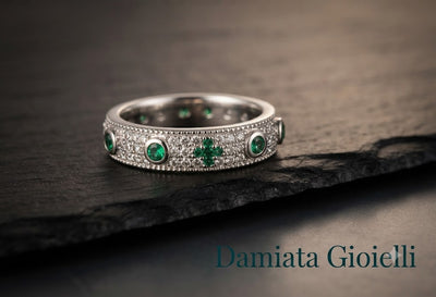 Anello rosario unisex Orelù in argento zirconi bianchi e verdi ref. FED1VER/1
