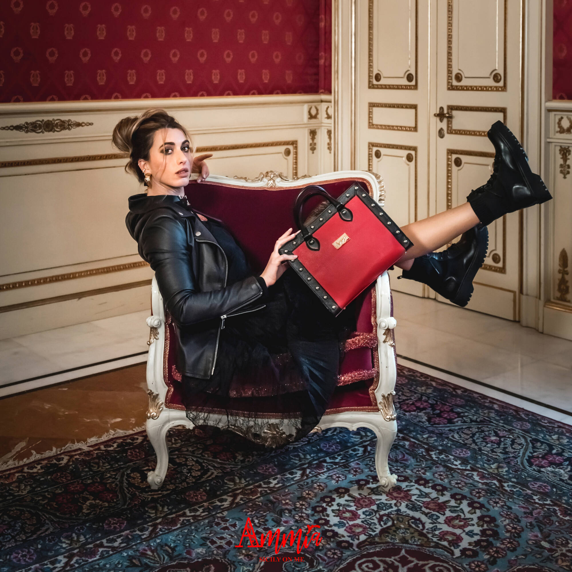 Borsa Ammia donna in pelle collezione "SCARAMANZIA" colore rosso