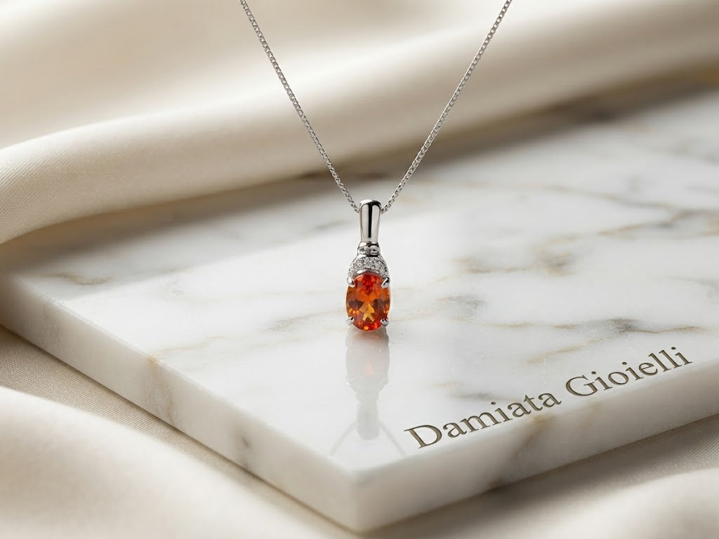 Collana fantasia donna Orelù in oro bianco, quarzo e diamanti di 0,02 carati ref. GICR