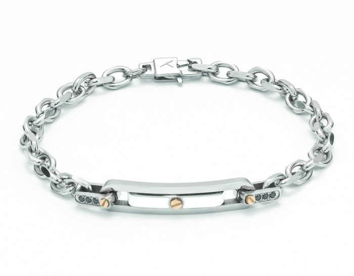 Bracciale uomo Yukiko in acciaio bicolore e zirconi neri KBRD1213